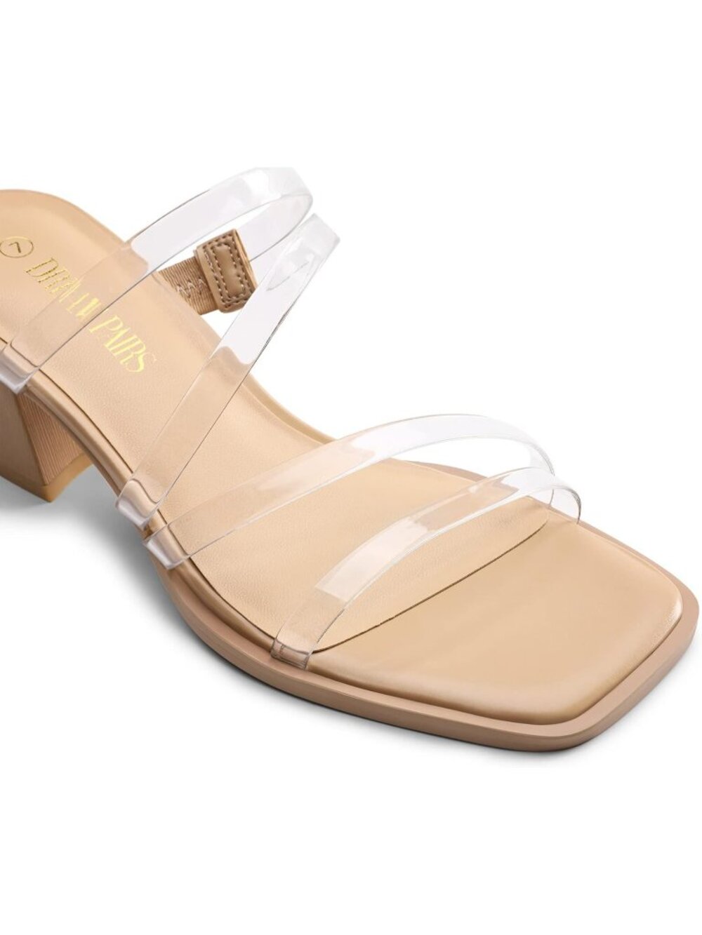 Women's Nude/Clear Strappy Heels Block Open Toe Chunky Comfort Mules Sandals - Picture 5 of 5